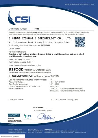 Certificate-CSI certificate from Qingdao Ezchong Biotechnology Co., Ltd.
