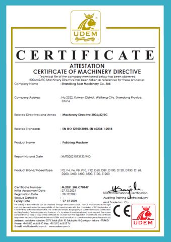 ATTESTATION CERTIFICATE of MACHINERY DIRECTIVE certificate of Shandong Soar Machinery Co., Ltd. – certificate photo, supplier certificates section