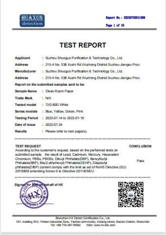 RoHS certificate from SuZhou ShuoGuo Purification &Technology Co.,Ltd
