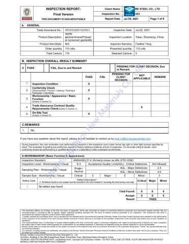 BV test report 1 certificate from Shandong Obor New Materials Co., Ltd.