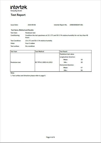 Intertek Anti-slip Test Report certificate of Zhejiang New Insight Wood Composite Co., Ltd – certificate photo, supplier certificates section