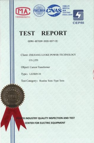TEST REPORT certificate from Zhejiang Luoke Power Technology Co. Ltd