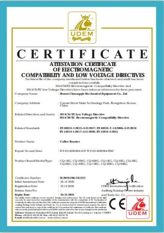 CE certificate from Henan Chuang Qin Mechanical Equipment Co., Ltd.