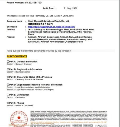 Company certificate from Hefei Chenpai International Trade Co., Ltd.