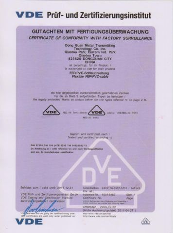 VDE certificate from Guangdong Huazheng Electronic Technology Co., Ltd.
