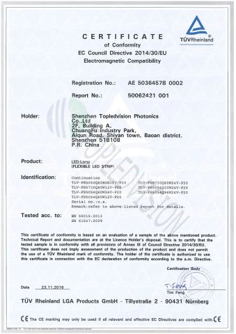 TUV CE-2 certificate of Shenzhen Topledvision Lighting Co., Ltd. – certificate photo, supplier certificates section