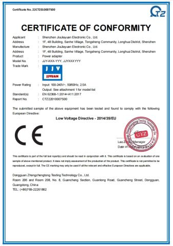 CE-LVD certificate from Shenzhen Jiajiayuan Electronic Co., Ltd.