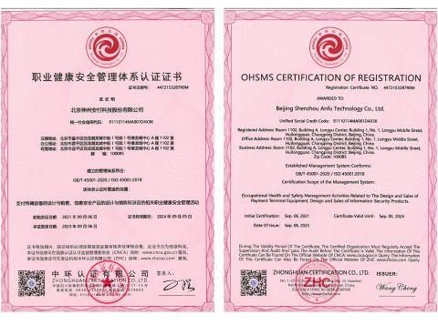 OHSMS CERTIFICATION OF REGISTRATION certificate from Beijing Shenzhou Anfu Technology Co., Limited