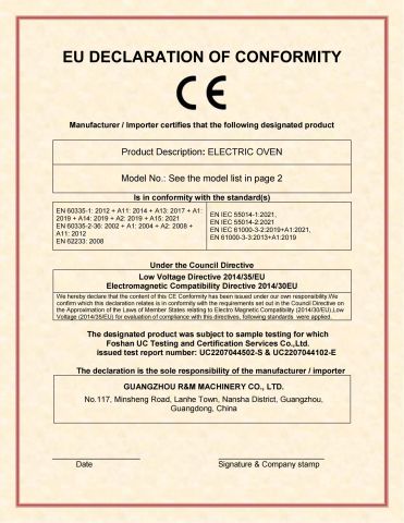 CE certificate from Guangzhou R&M Machinery Co., Ltd.