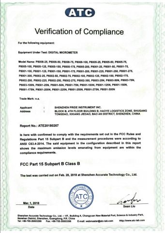 CE Certificate of Digital Micrometer certificate from Shenzhen Pride Instrument Inc.
