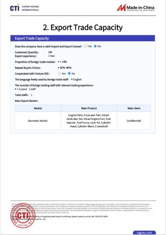 Our certificates certificate from Shenzhen Taifeng Internal Combustion Engine Parts Co., Ltd