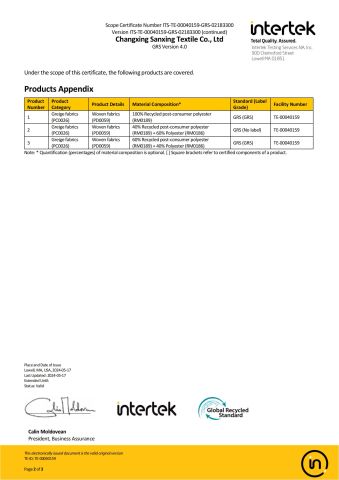 GRS certificate from Changxing Sanxing Textile Co., Ltd.