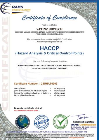HACCP certificate from Satinz Biotech