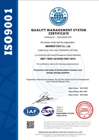 ISO 9001 certificate from Menred Ess Co., Ltd.