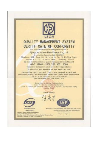 ISO9001 certificate from Qingdao Haisan New Energy Co., Ltd.