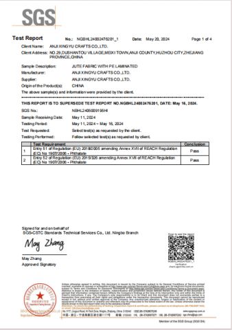 Product Inspection Report-1 certificate from Anji Xingyu Crafts Co., Ltd.