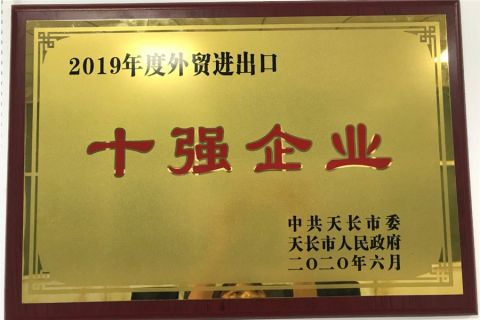 Annual Top 10 certificate from TIANCHANG ZHENGMU TECHNOLOGY CO., LTD.