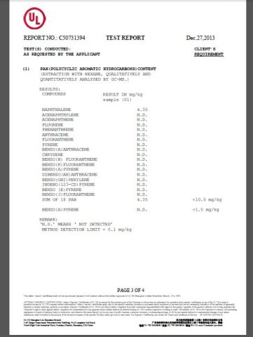 PAH test report certificate from Dongguan Joy Sports Co., Ltd.