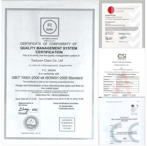 Certificate certificate from Teckson Glass Co., Limited