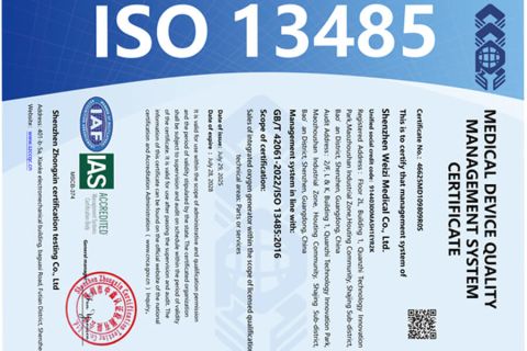 ISO13485 certificate from Shenzhen Weizi Health Co., Ltd