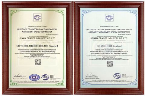 ISO14001&ISO45001 certificate from Henan Orange Industry Co., Ltd.