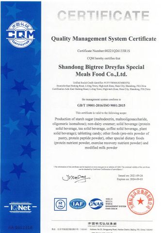 ISO9001 certificate from Shandong Bigtree Dreyfus Special Meals Food Co., Ltd.