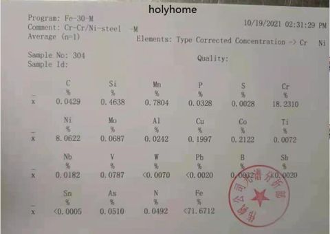 ss304 test report certificate from Foshan Holyhome Decoration Material Co., Ltd.