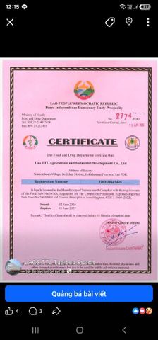 ISO 13688 certificate from Lao TTL Agriculture And Industrial Development Co.,Ltd