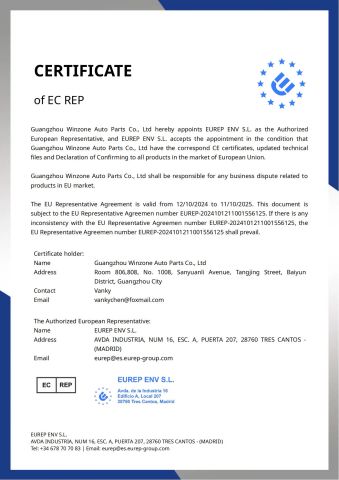 GPS certificate from Guangzhou Winzone Auto Parts Co., Ltd.