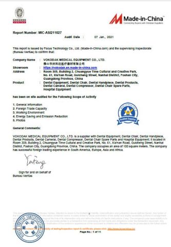 Audited Supplier certificate from Foshan Vokodak Medical Equipment Co., Ltd.