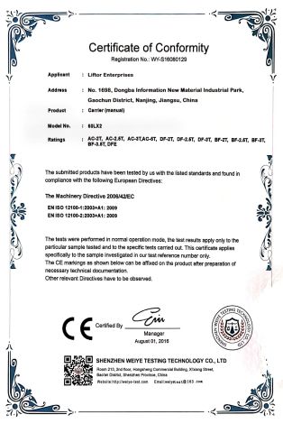 CE certificate of Liftor Enterprises – certificate photo, supplier certificates section