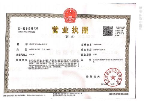business license certificate from Wuhan Jiangling Technology Co., Ltd.