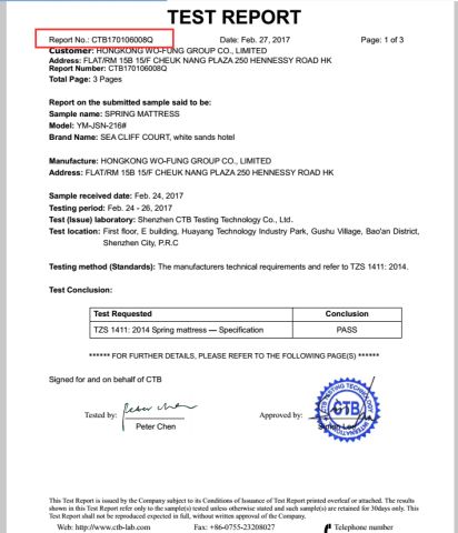 PVOC Test Report certificate from Dongguan City Bedding King Co., Ltd.