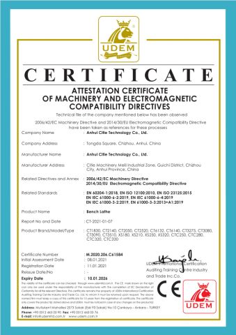 CE Certificate of Bench Lathe Machine certificate of ANHUI CITIE TECHNOLOGY CO., LTD. – certificate photo, supplier certificates section