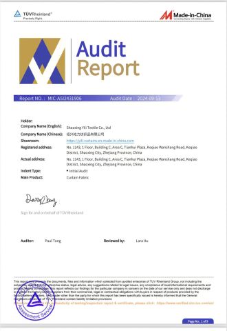 Certificate certificate from Shaoxing Yili Textile Co., Ltd