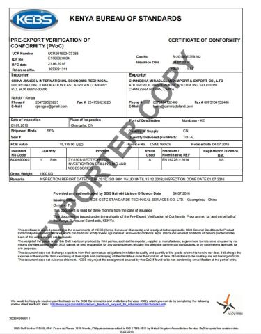 KEBS certificate of Changsha Miracleland Import & Export Co., Ltd. – certificate photo, supplier certificates section