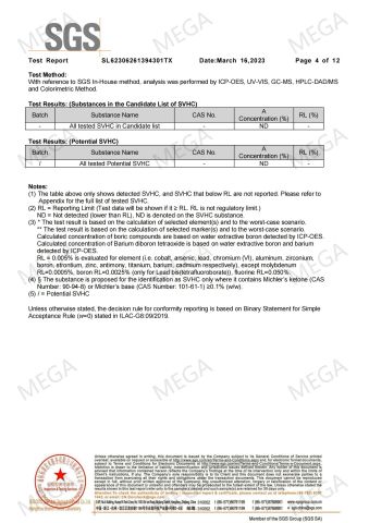 SGS REACH THIRD PAGE certificate from Xiamen Mega Imp. &Exp. Co., Ltd.