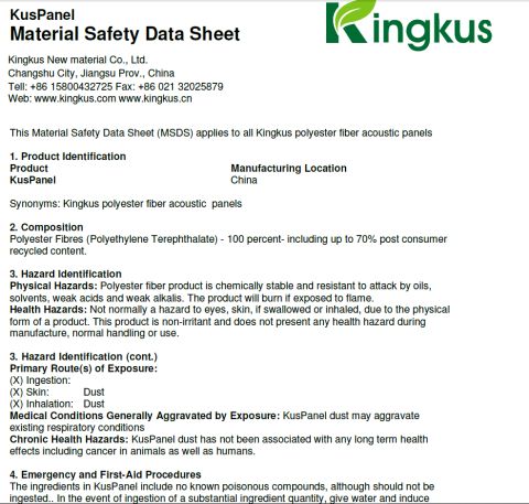 MSDS certificate from Shanghai Kingkus New Material Co., Ltd.