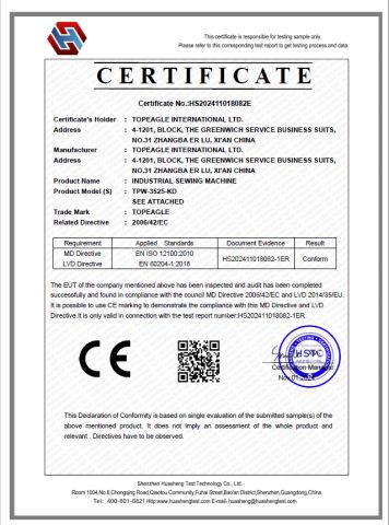 CE certificate from Topeagle International Ltd.
