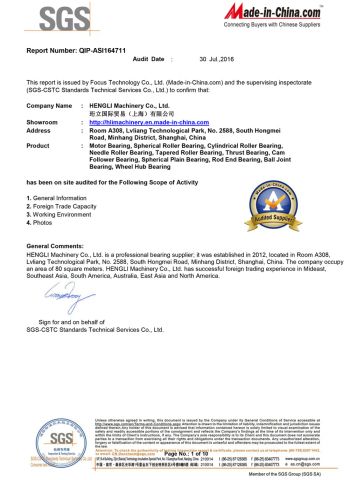 SGS certificate from HENGLI MACHINERY COMPANY LIMITED