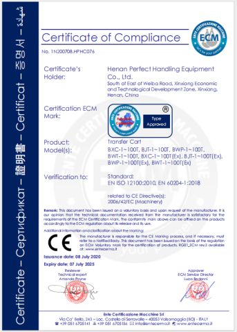 CE certificate from Xinxiang Better Smart Transport Equipment Co., Ltd.