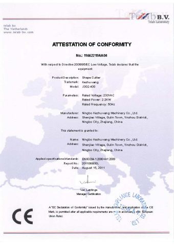CE Certification of steel bar cutter certificate from Ningbo Ace Machinery Co., Ltd.