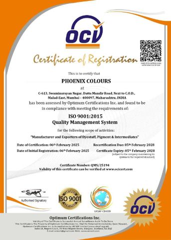 ISO 9001:2015 certificate from Phoenix colours