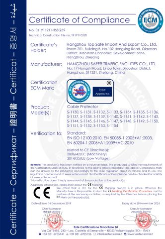 CE certificate for cable protector certificate from Hangzhou Safer Traffic Facilities Co., Ltd.