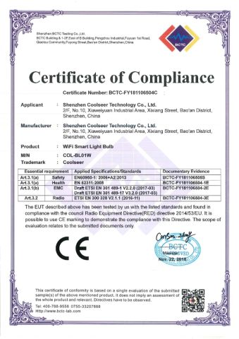 CE certificate from Shenzhen Coolseer Technology Co., Ltd.