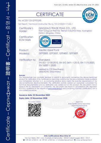 Electric Hand Truck CE Certificate certificate from Qingdao Trade Peak Co., Ltd.