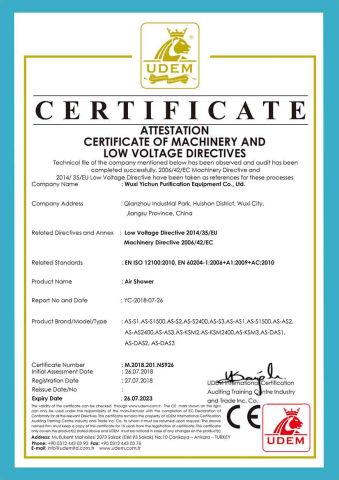 CE for Air Shower certificate from Wuxi Kwang Purification Co., Ltd