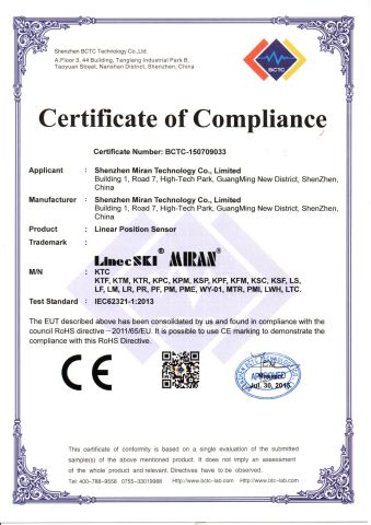 ROHS certificate from Shenzhen Miran Technology Co., Ltd.