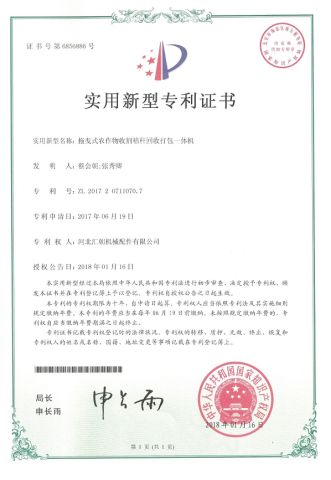 Patent Certificate certificate of Hebei Huichao Machinery Parts Co., Ltd. – certificate photo, supplier certificates section