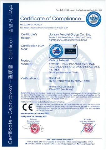 Vertical mill CE certificate certificate from Jiangsu Pengfei Group Co., Ltd.